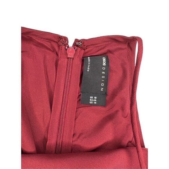 ASOS Design high neck ruffled maxi dress in berry - 14 - Picture 6 of 12